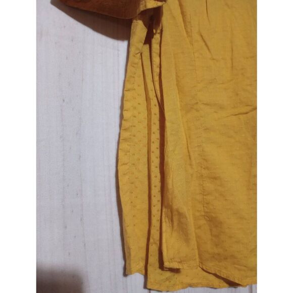 Loft Shirt Ladies Large Gold Short Sleeve V-Neck Ruffle Textured Side Zipper Sho - Picture 5 of 8